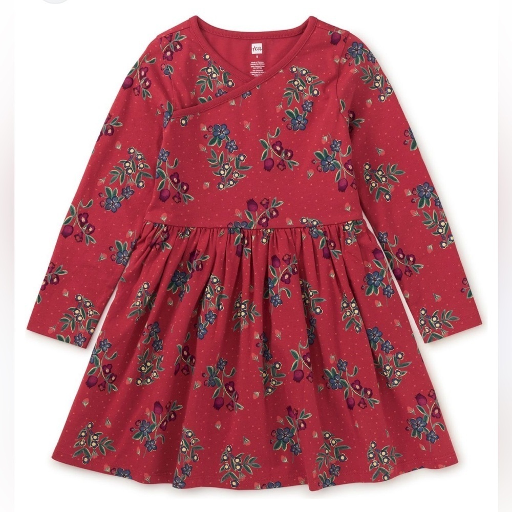 TEA COLLECTION long sleeve wrap neck dress in Turkish Tea Floral 12-24 mos